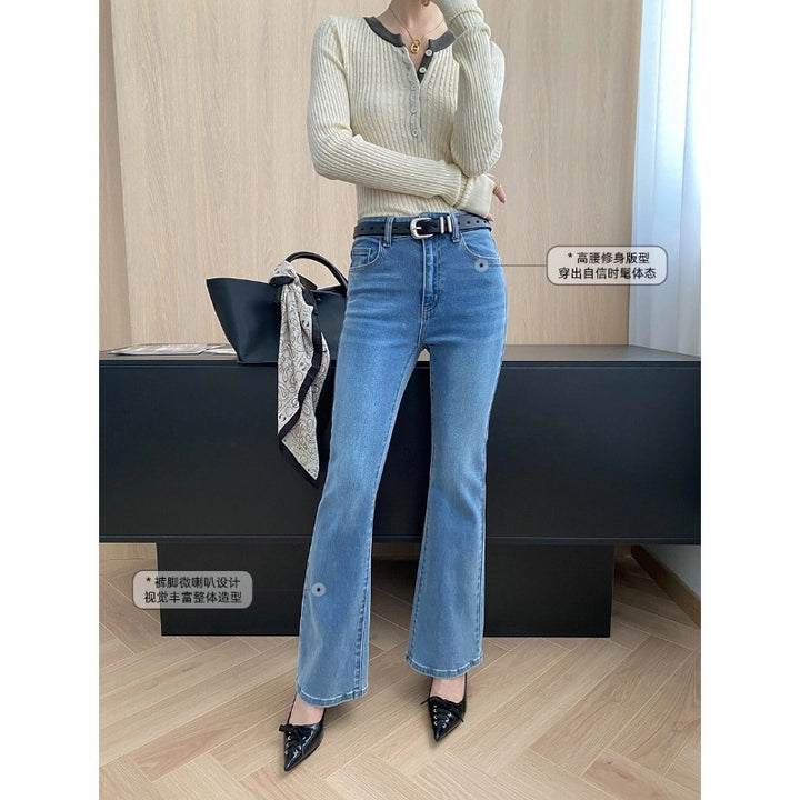 Damen Figurbetonte Jeans mit hohem Bund und leicht ausgestelltem Bein Drune