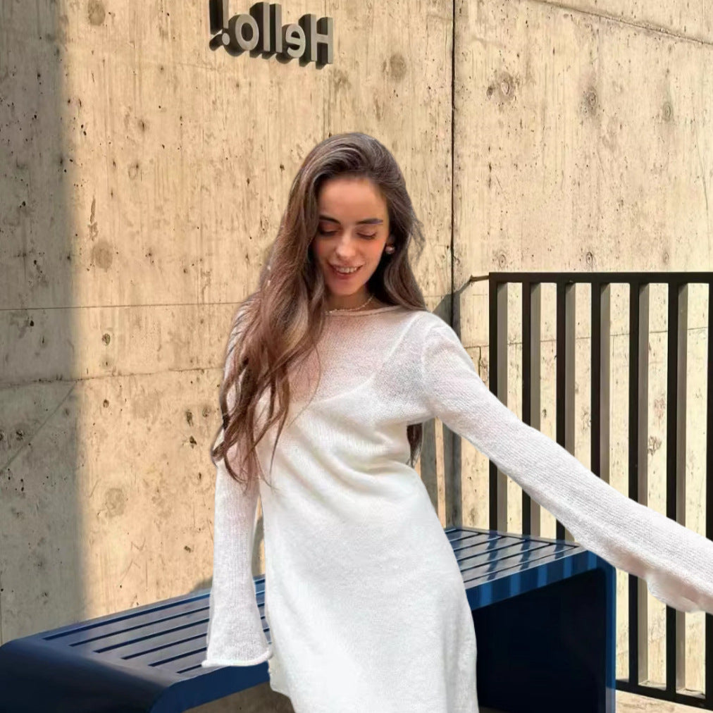 Damen Elegantes Strickkleid mit weitem Schnitt und langen Ärmeln Drune