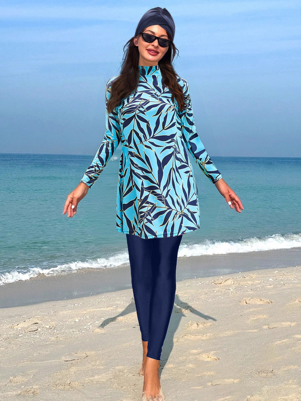 Damen modischer UV-Schutz-Schwimmanzug mit langem Arm und asymmetrischem Saum Drune