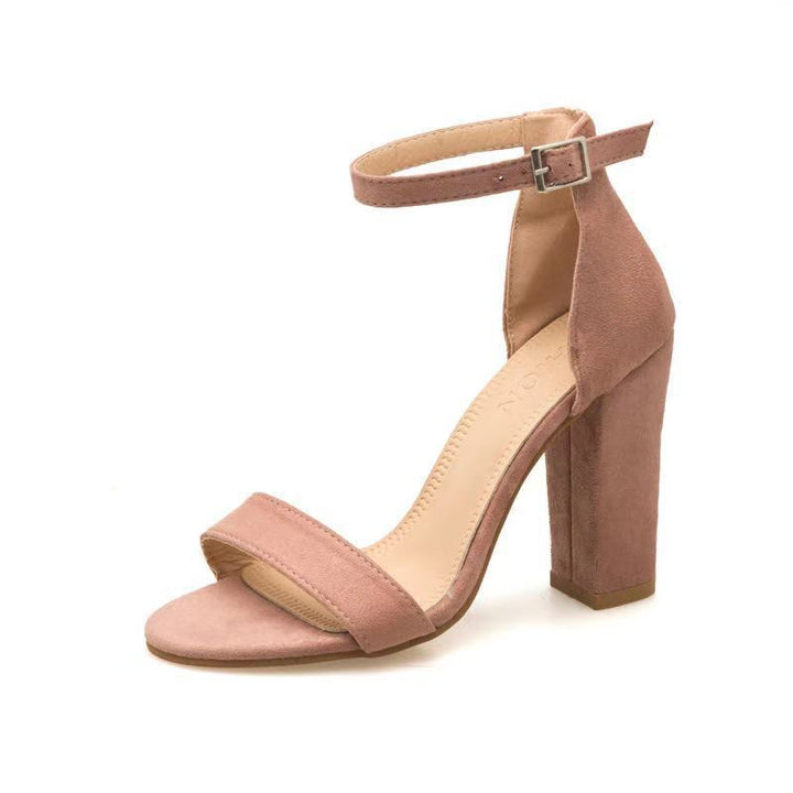 Damen elegante High Heel Sandalen mit breitem Riemen und Blockabsatz Drune