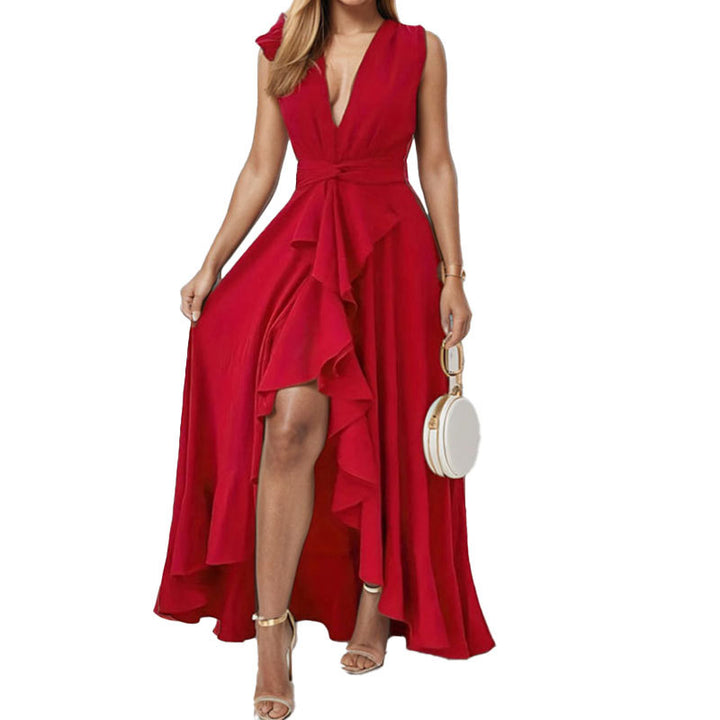 Damen Elegantes Maxikleid mit asymmetrischem Saum und Rüschendetails Drune