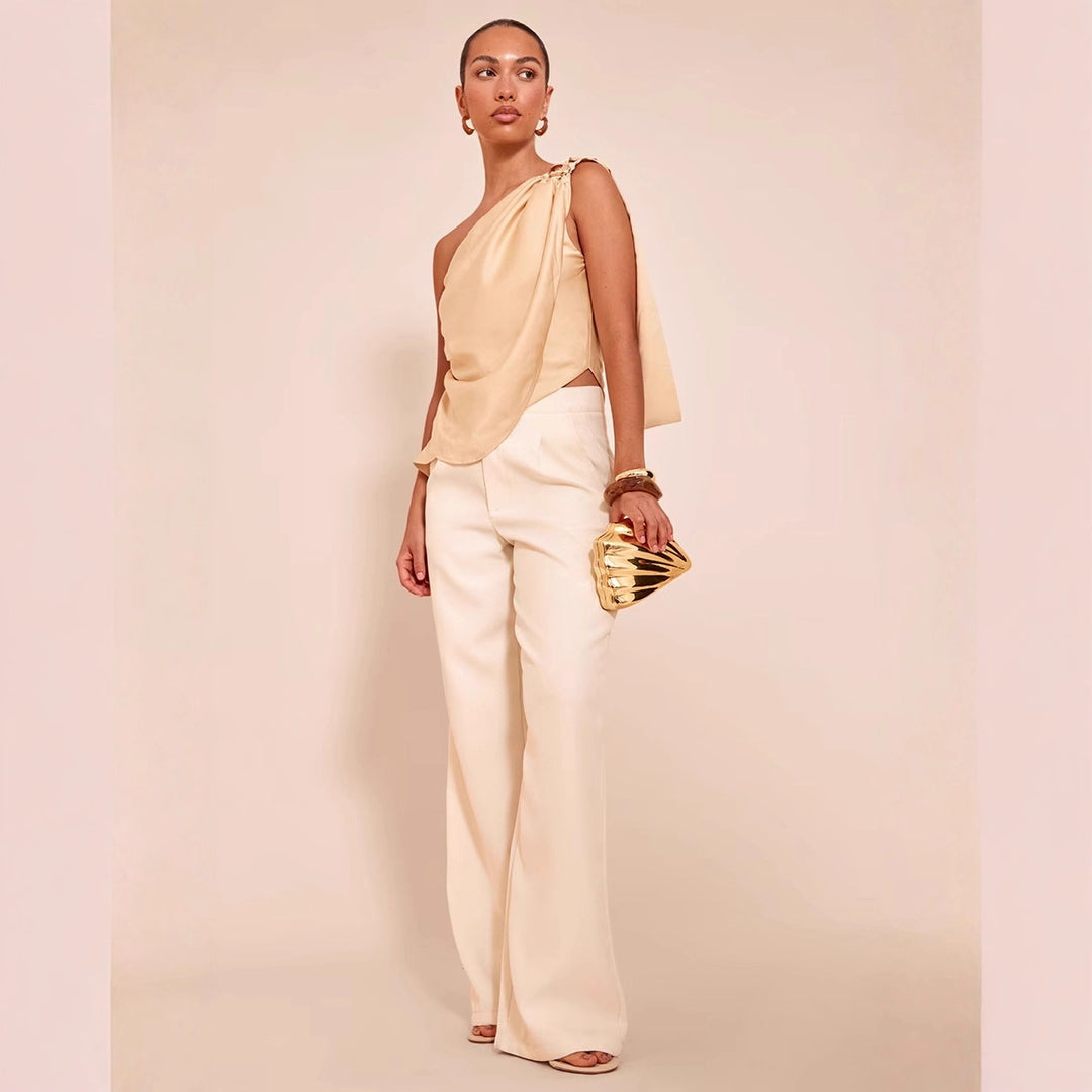 Damen asymmetrisches Satin-Oberteil mit drapiertem Abschluss Drune