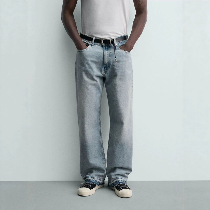Herren Gerade geschnittene Jeans mit hoher Leibhöhe und Vintage‑Washed-Effekt Drune