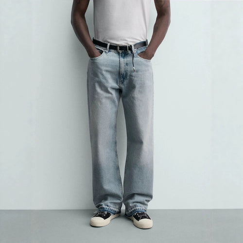 Herren Gerade geschnittene Jeans mit hoher Leibhöhe und Vintage‑Washed-Effekt Drune