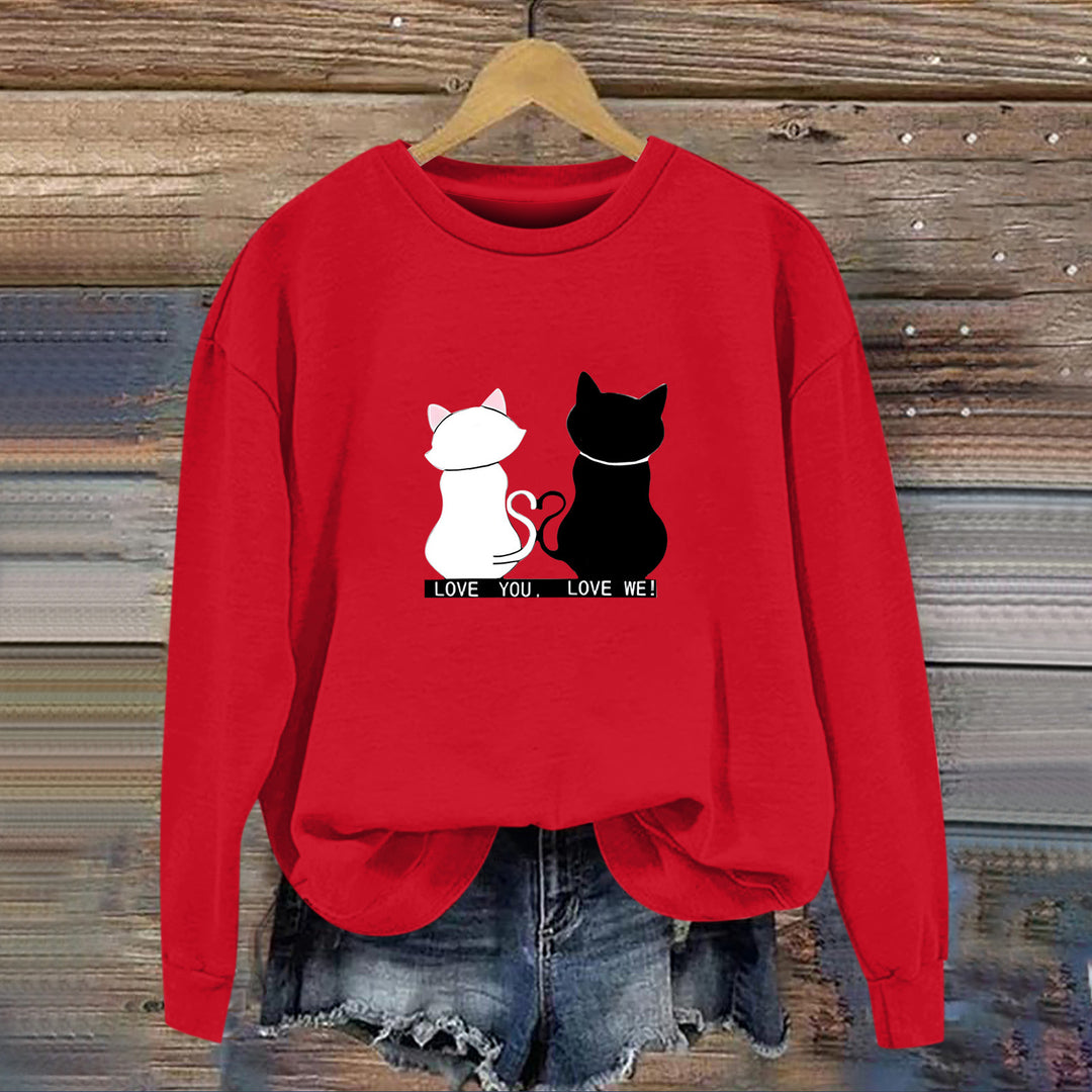 Damen Sweatshirt mit verspieltem Katzenmotiv und humorvollem Aufdruck Drune