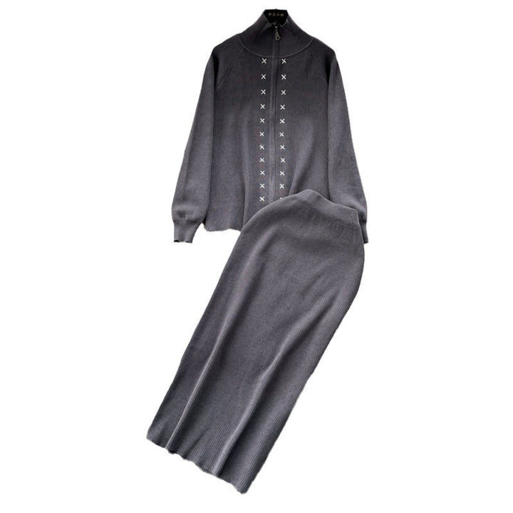 Damen eleganter Strickanzug mit Reißverschluss Drune