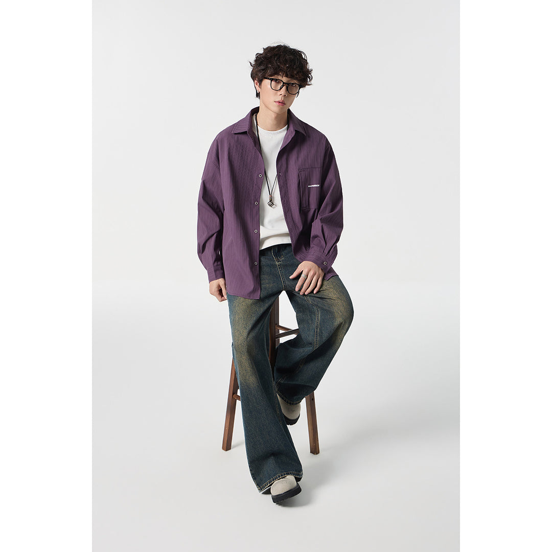 Unisex Oversize Hemdjacke mit strukturierter Rippenoptik und aufgesetzter Brusttasche Drune