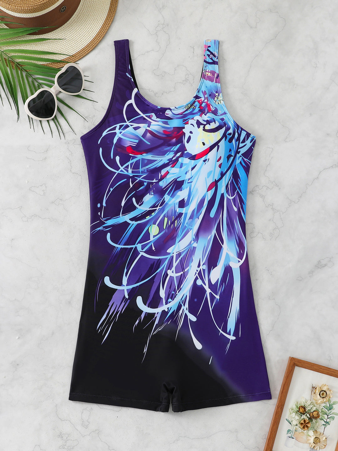 Damen Sportlicher Schwimmanzug mit dynamischem Kunstmotiv Drune