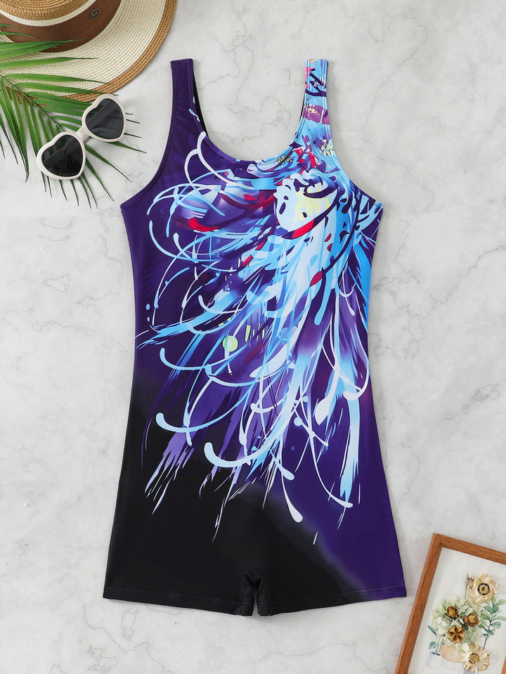 Damen Sportlicher Schwimmanzug mit dynamischem Kunstmotiv Drune