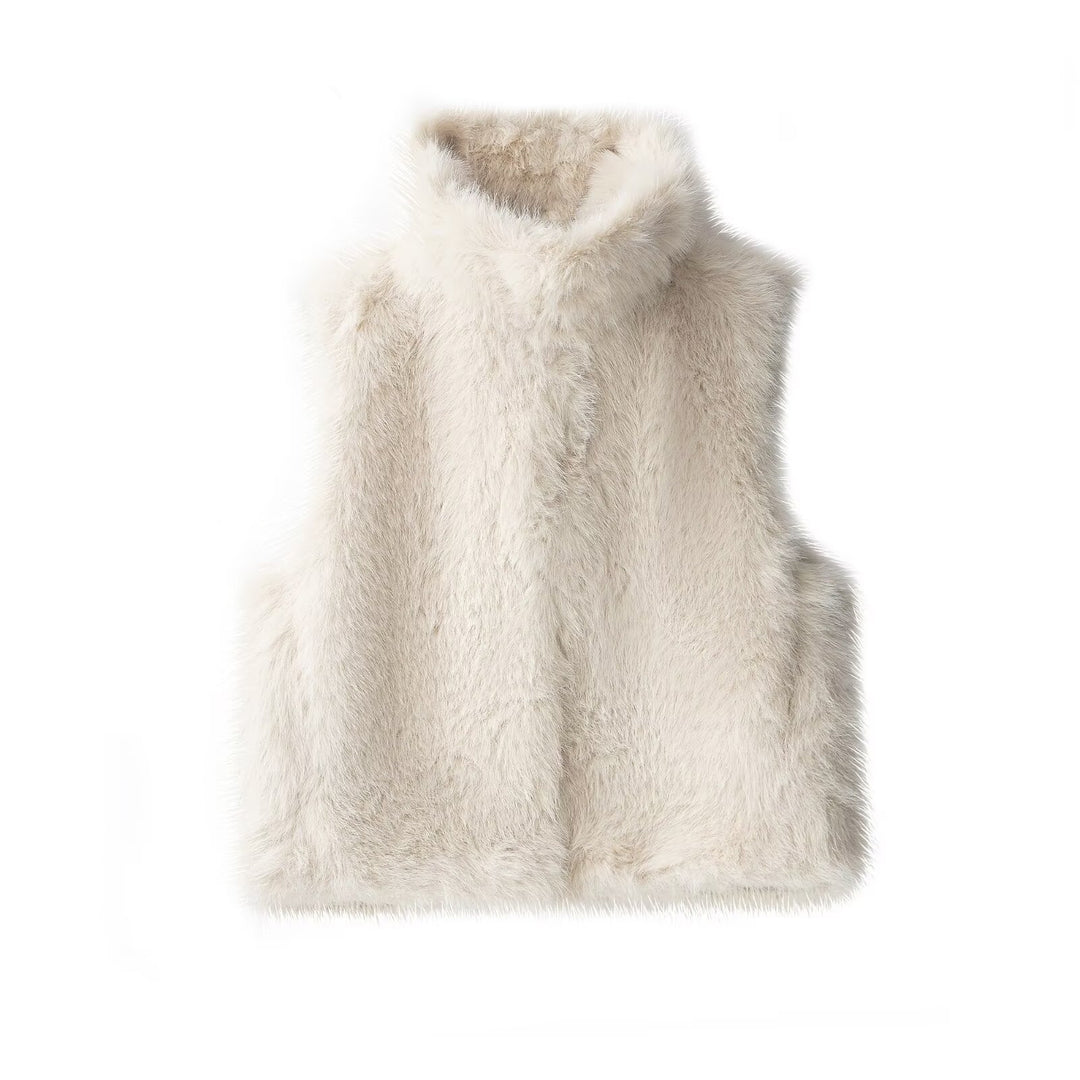 Damen Ärmellose Teddy‑Plüschweste mit hohem Stehkragen und dichtem Hochflor Drune