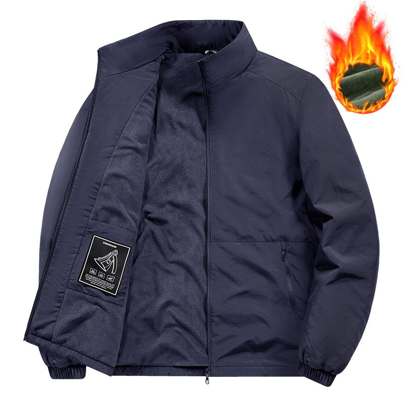 Herren Fleecegefütterte Windjacke mit Stehkragen, Thermofutter & verdeckten Reißverschlusstaschen Drune