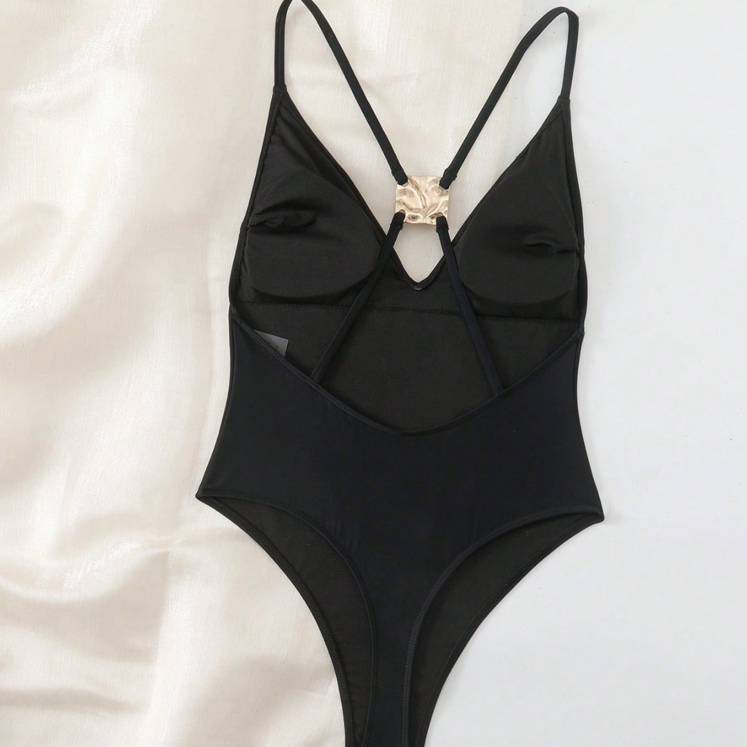 Damen eleganter Badeanzug mit goldenen Akzenten Drune