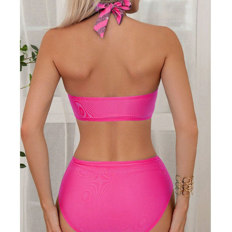 Damen Triangel-Bikini mit glitzerndem Streifenmuster Drune
