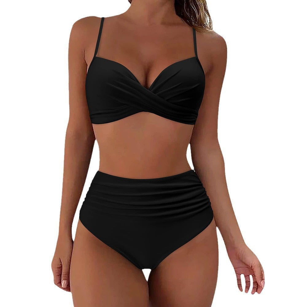 Damen hochtailliertes Bikini-Set mit elegantem Wickeldesign Drune