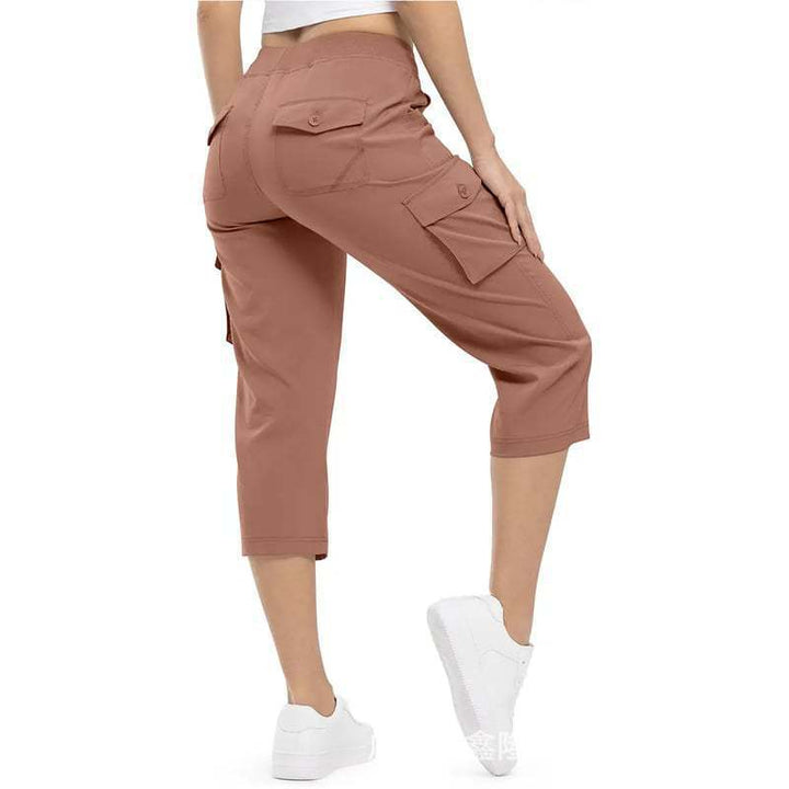Damen Capri Cargo-Hosen in Bermuda-Länge mit hoher Taille und aufgesetzten Klappentaschen Drune