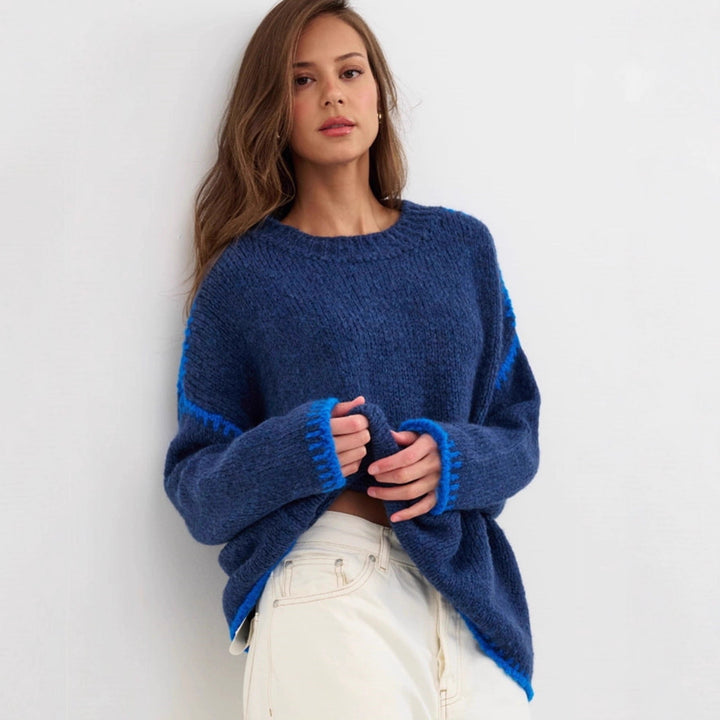 Damen kuscheliger Strickpullover mit kontrastierenden Akzentdetails Drune