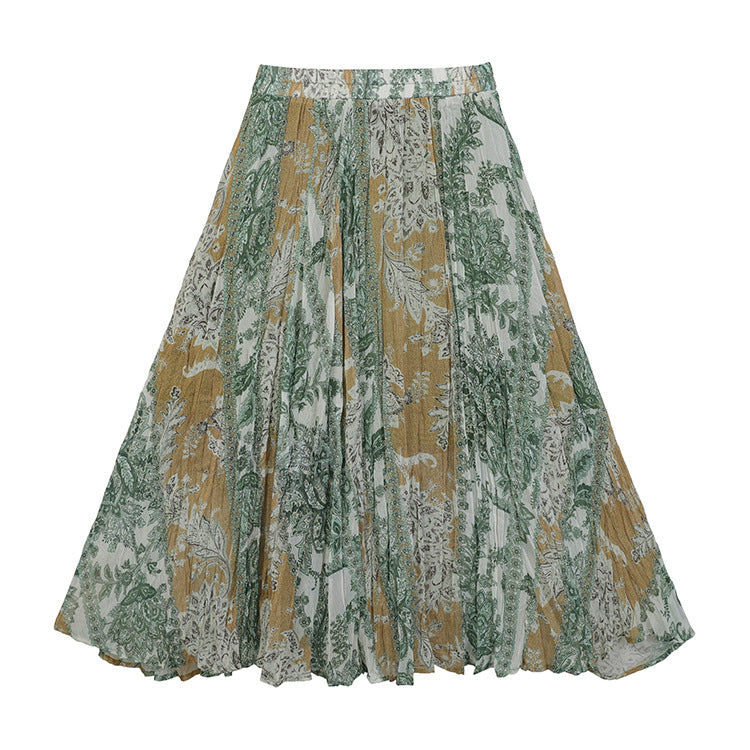 Damen nan fein gefalteter Midirock mit Vintage Blumenprint und elastischem Taillenbund Drune