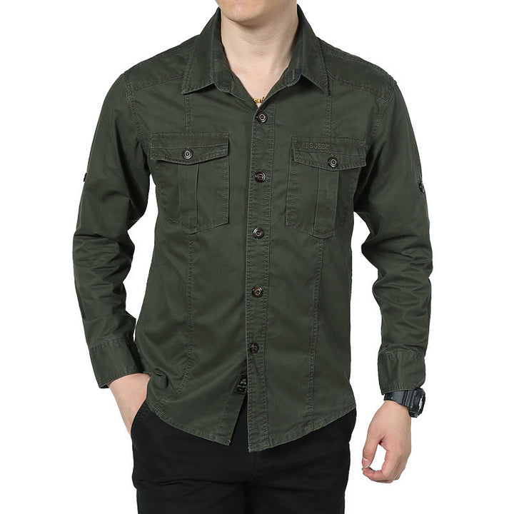 Herren Langärmeliges Canvas-Fieldhemd mit Brustpattentaschen und Military-Details Drune