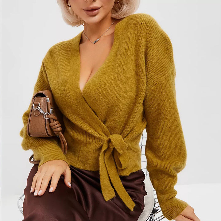 Damen Wickelstrickjacke mit schmeichelndem V-Ausschnitt und komfortablem Schnitt Drune