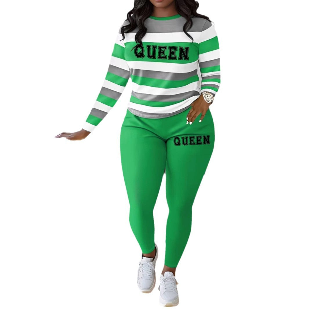 Damen Sportliches Zweiteiler-Set mit gestreiftem Oberteil und leggings Drune