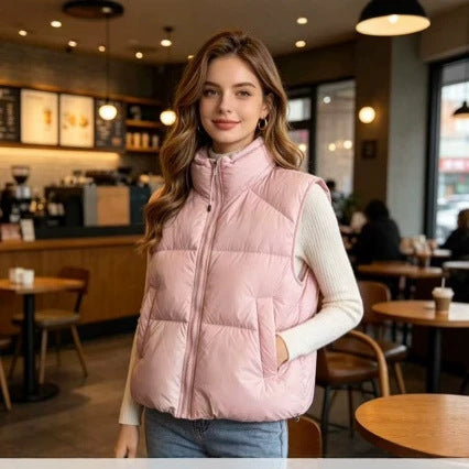 Damen nan kurzer wattierter Pufferjacke mit hohem Stehkragen und praktischen Eingrifftaschen Drune