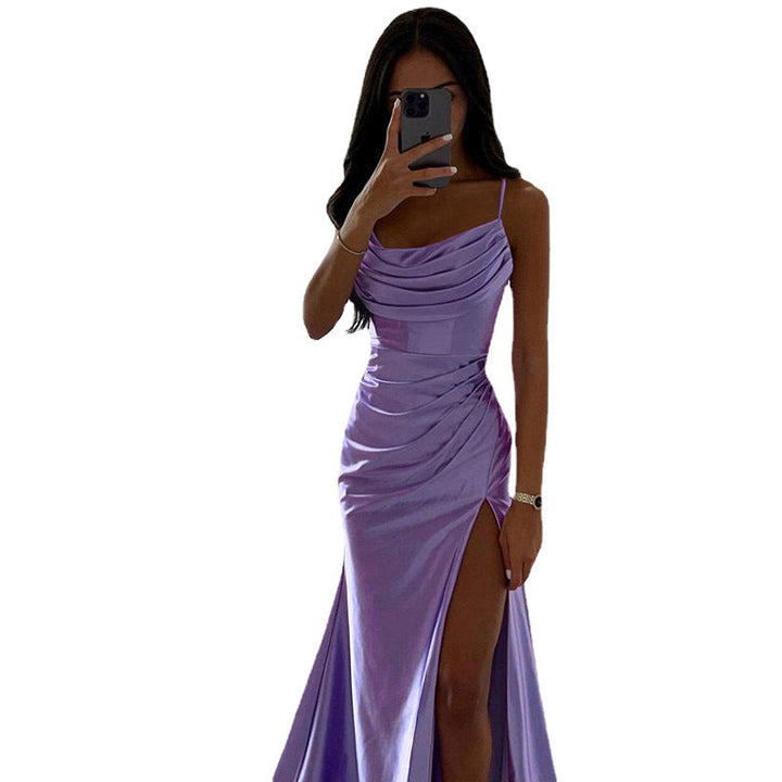 Damen Elegantes Abendkleid mit Raffungen und hohem Split Drune