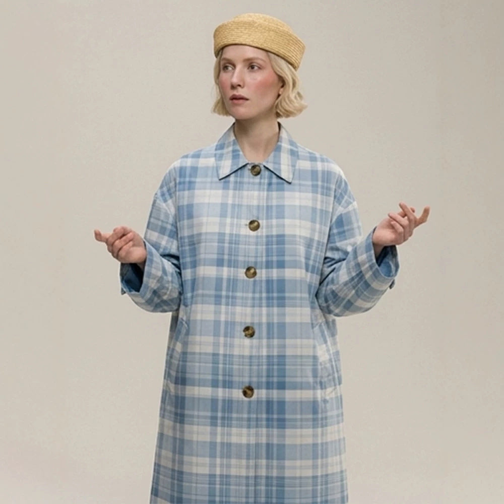 Damen Karierter leichter Trenchcoat mit mittellanger Oversize‑Silhouette Drune