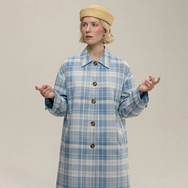 Damen Karierter leichter Trenchcoat mit mittellanger Oversize‑Silhouette Drune