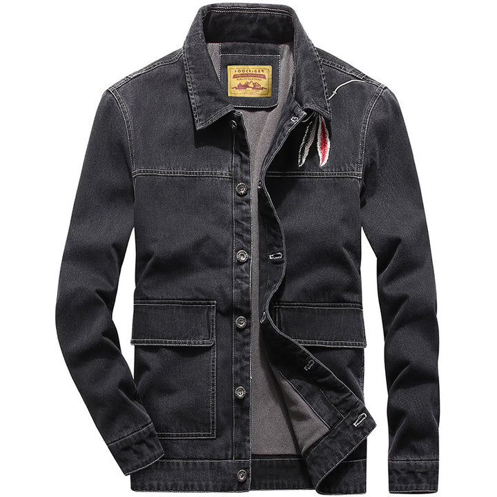 Herren Jeansjacke mit aufgesetzten Taschen und Used-Effekten Drune