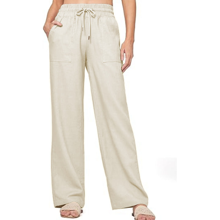 Damen nan weite Loungewear-Hose mit hohem Elastikbund Kordelzug Seitentaschen und legerer Palazzo-Passform Drune