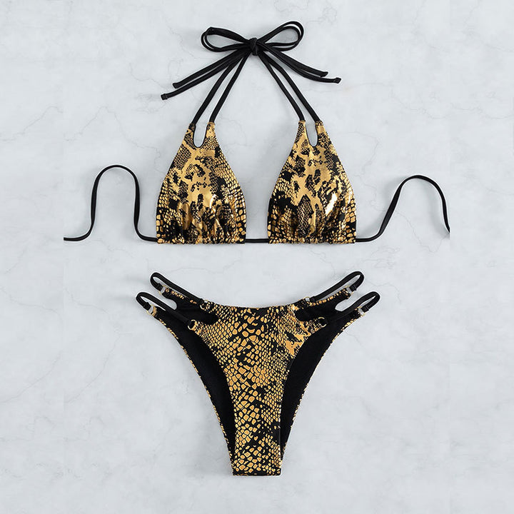 Damen Elegant gestalteter Triangel-Bikini mit extravagantem Schlangenmotiv Drune