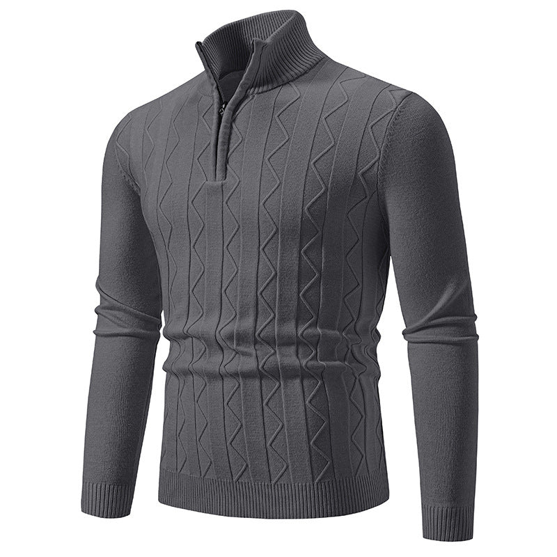 Herren Slim-Fit Halbzip-Strickpullover mit Mockneck, Zopfmuster und gerippten Bündchen Drune