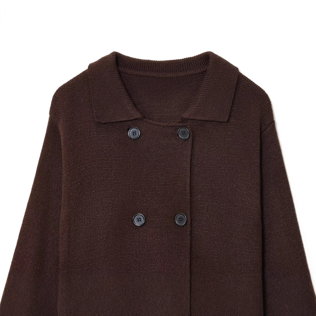 Damen elegante Strickjacke mit doppelter Knopfleiste und praktischen Taschen Drune