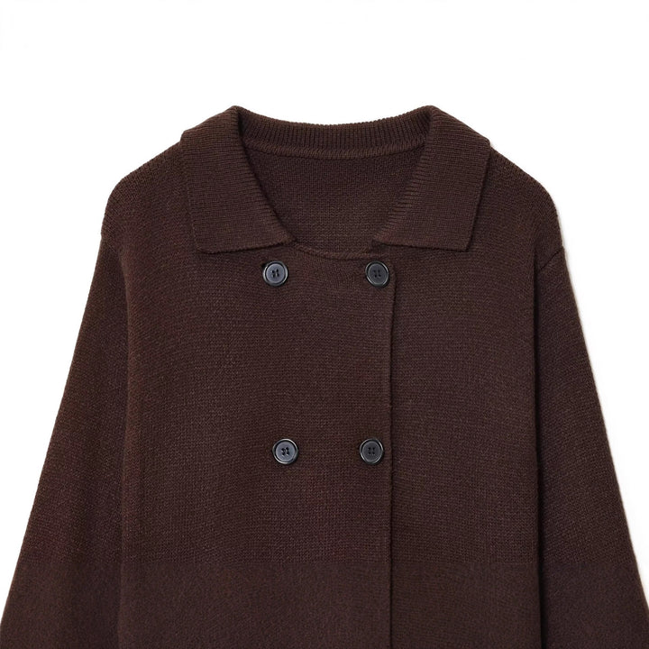 Damen elegante Strickjacke mit doppelter Knopfleiste und praktischen Taschen Drune