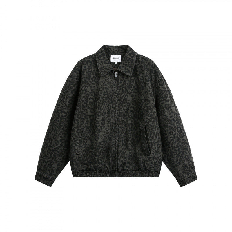 Herren Weite Boxy-Jacke mit Leoprint, durchgehendem Reißverschluss und elastischem Saum Drune