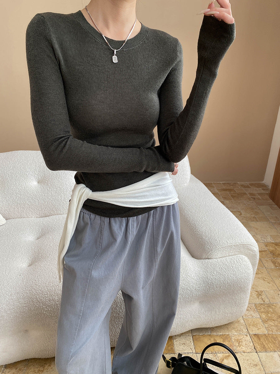 Damen figurbetontes Langarmshirt mit Rippstruktur Drune