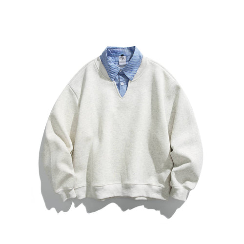 Unisex Sweatshirt im Layering-Look mit eingearbeitetem Hemdkragen und V-Ausschnitt Drune