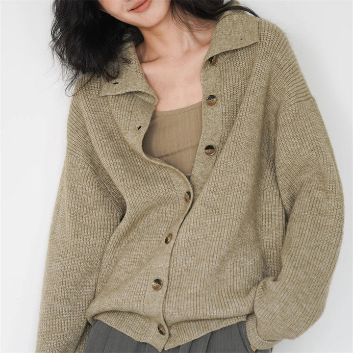 Damen Gemütliche Strickjacke mit breiten Ärmeln und dekorativen Knöpfen Drune