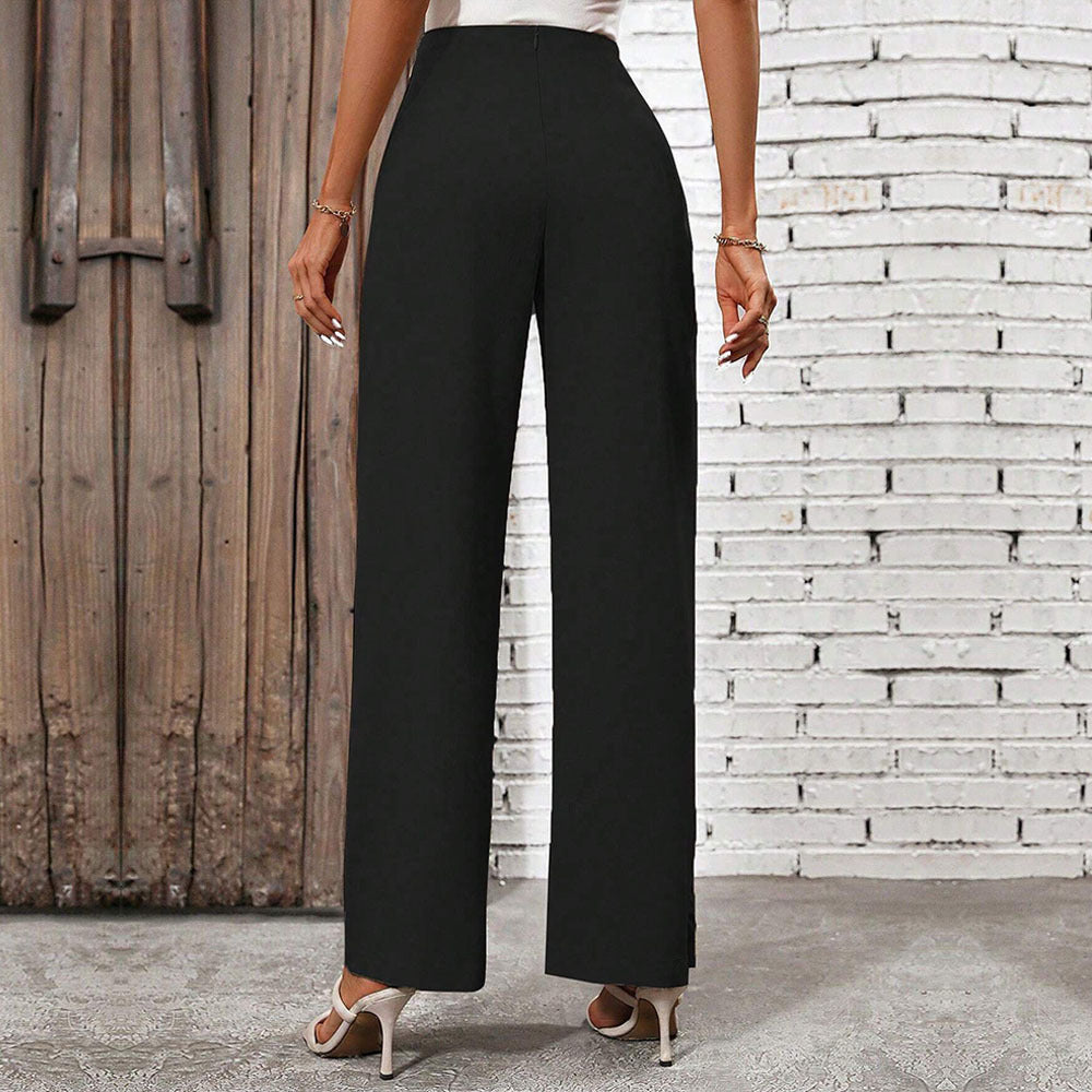 Damen elegante Palazzo-Hose mit seitlichem Bindegürtel und hohem Bund Drune