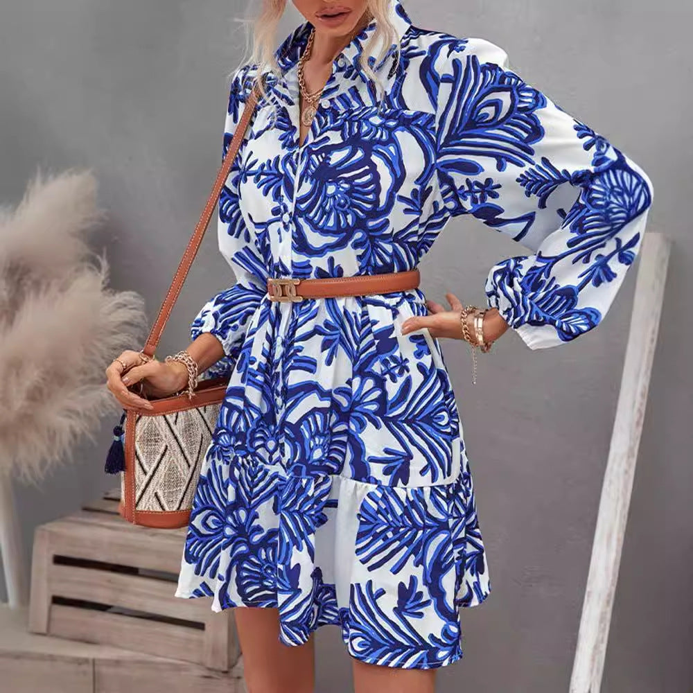 Damen Hemdblusenkleid mit floralem Muster und leichtem, luftigen Stoff Drune