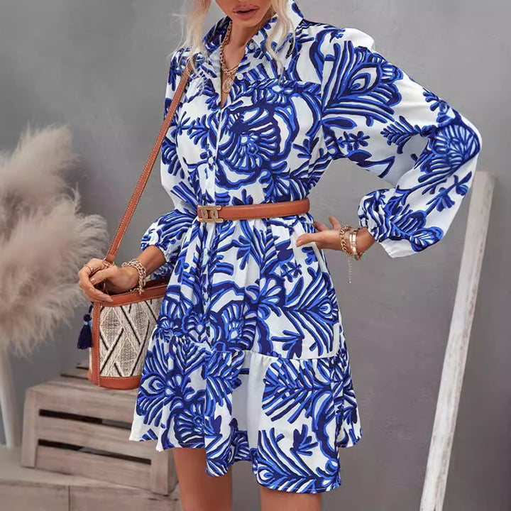 Damen Hemdblusenkleid mit floralem Muster und leichtem, luftigen Stoff Drune