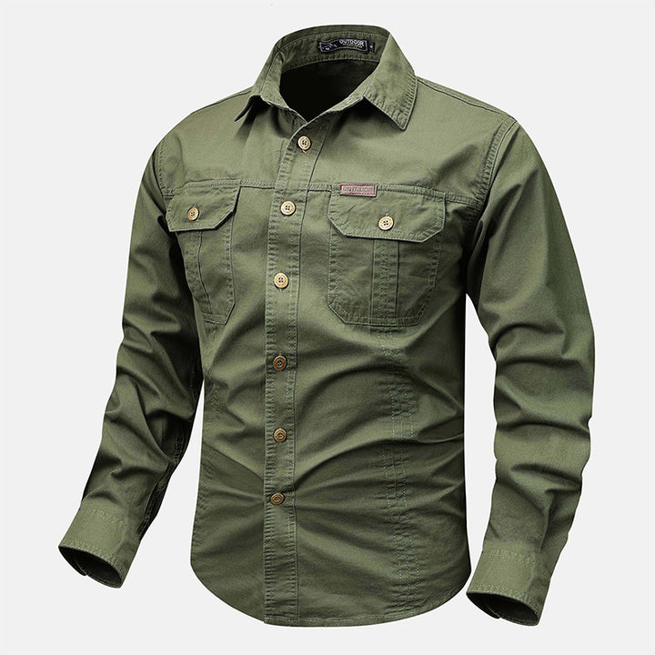 Herren nan lässiges militärisches Hemd mit Brusttaschen und Baumwoll-Twill Drune
