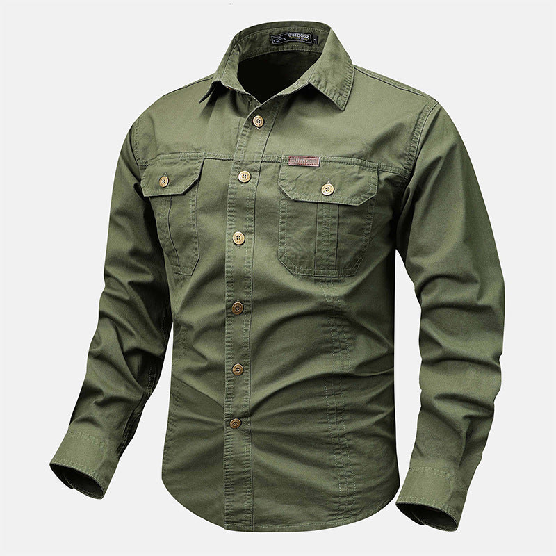 Herren  lässiges militärisches Hemd mit Brusttaschen und Baumwoll-Twill Drune