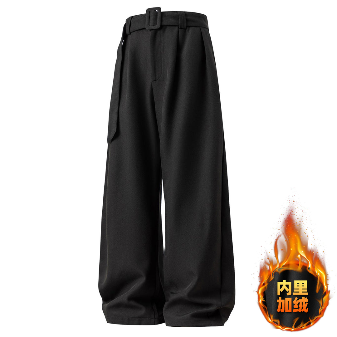 Damen Weite High-Waist Palazzo-Hose mit Bundfalten und Bindegürtel Drune