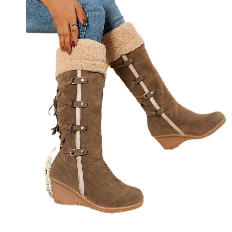Damen Wedge-Stiefel mit gefüttertem Innenbereich und modischem Schnür-Design Drune