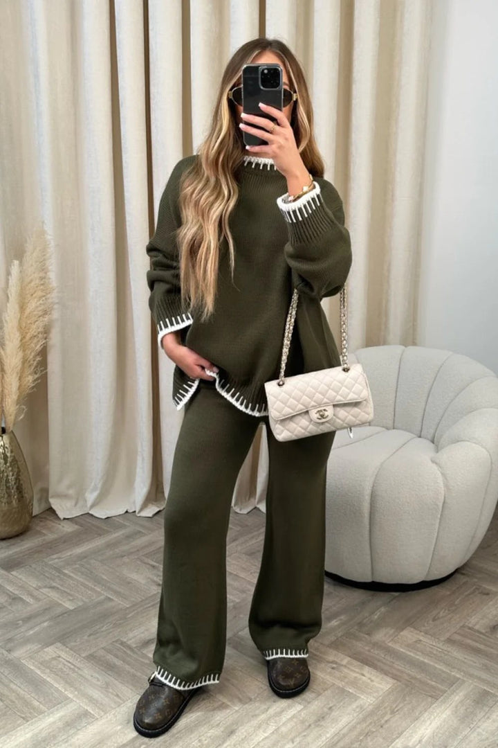 Damen oversized Strickset mit kontrastierenden Ziernähten Drune