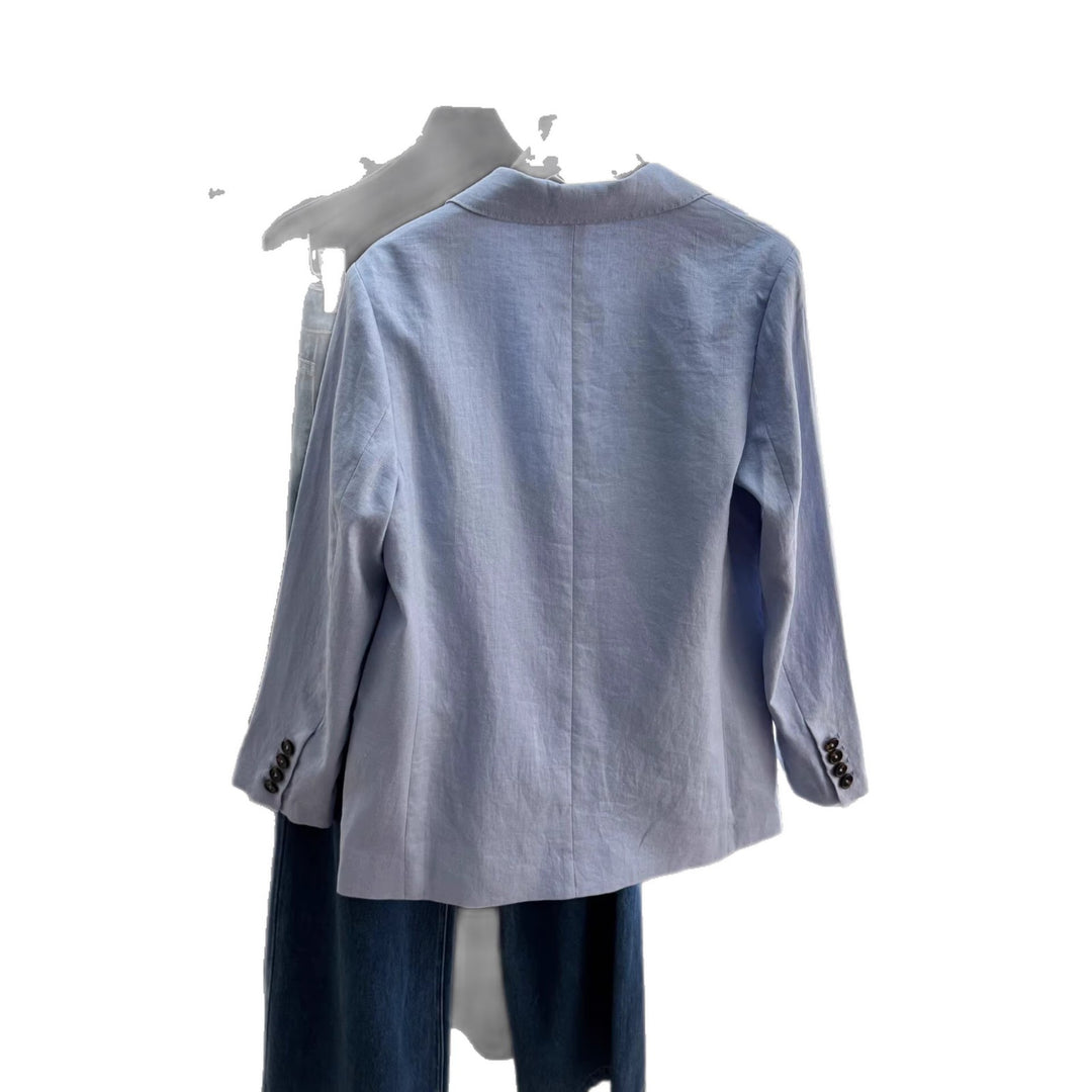 Damen Modischer Leinenblazer mit zwei Taschen Drune