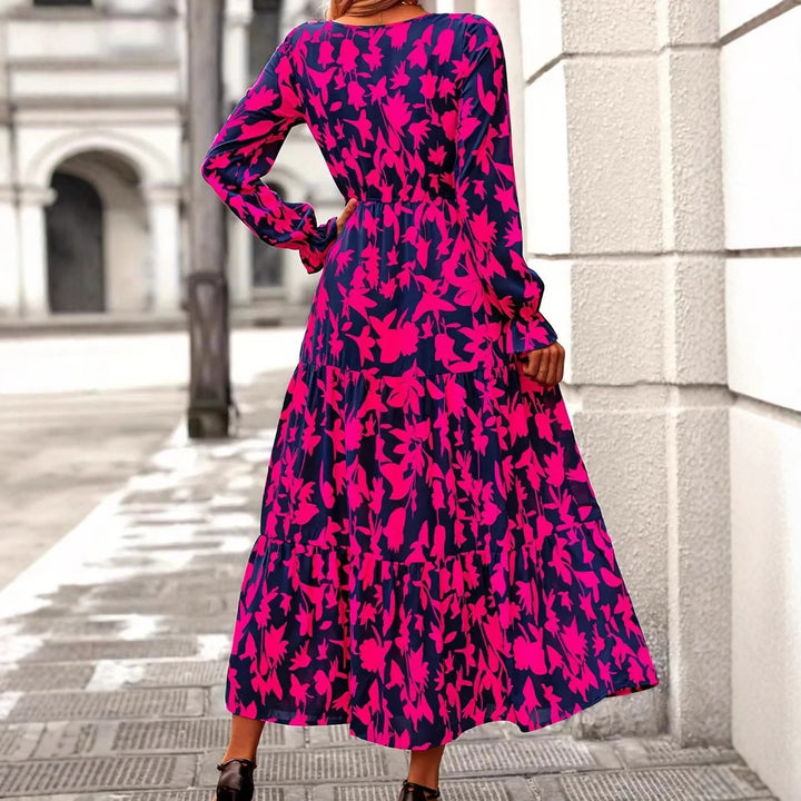 Damen Maxikleid mit V-Ausschnitt und voluminösen Ärmeln Drune
