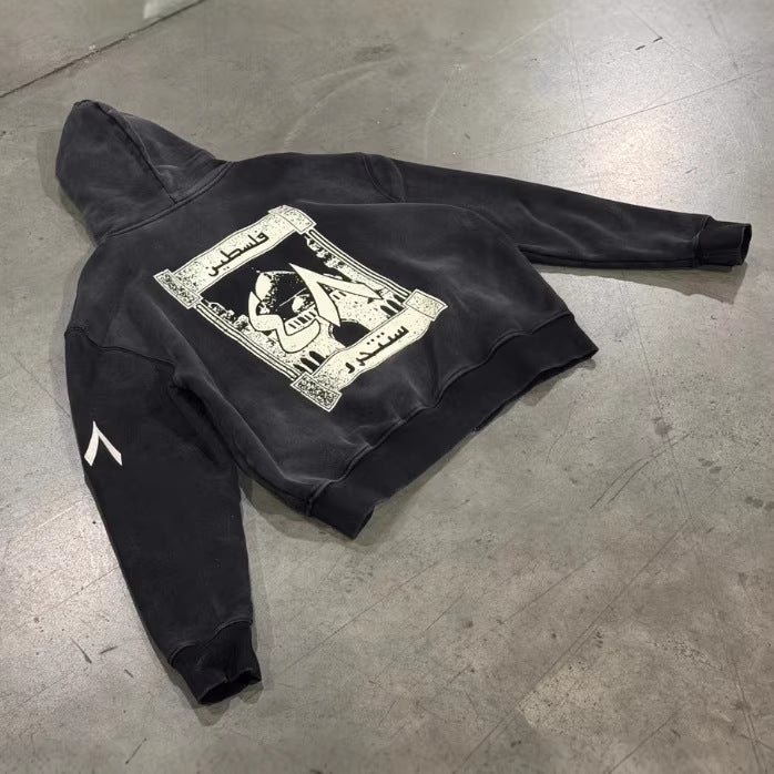 Unisex nan Oversize Kapuzensweat-Set im Vintage-Look mit Reißverschluss, aussagekräftiger Stickerei und weitem Sweatpant Drune