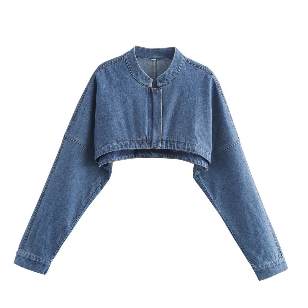 Damen nan cropped Jeansbolerojacke mit Stehkragen, oversize-Ärmeln und verdeckter Frontleiste Drune